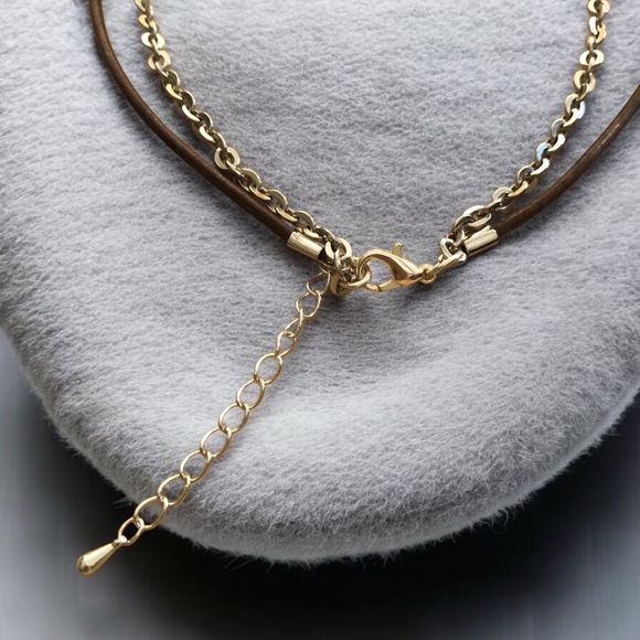 Artisan Ammonite and Blue Gemstone Two Layer Pendant Necklace - Picture 6 of 8